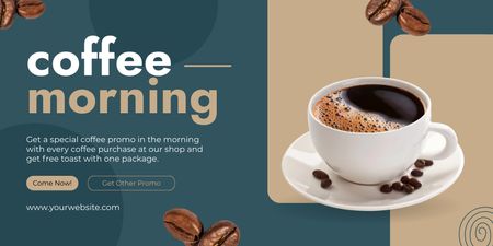 Bold Morning Coffee In Cup With Promo Offer In Coffee Shop Twitter Design Template