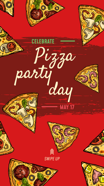 Pizza Party Day Ad with pieces of pizzas Instagram Story Design Template