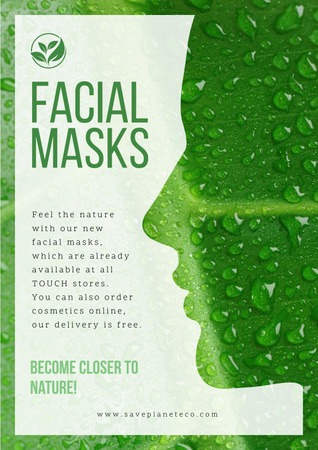 Facial masks with Woman's green silhouette Poster Πρότυπο σχεδίασης