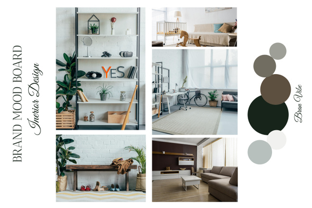 Calm Brown and Grey Interiors Mood Board Modelo de Design
