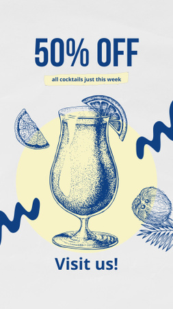 Designvorlage Alle Cocktails während der Woche zum halben Preis in der Bar für Instagram Video Story