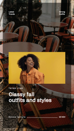 Plantilla de diseño de anuncio de moda con mujer en chaqueta de cuero de otoño Instagram Video Story 
