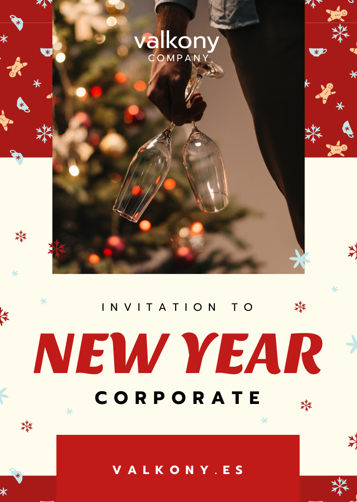 Outstanding New Year Corporate Party With Wine Glasses Flyer A6 Tasarım Şablonu