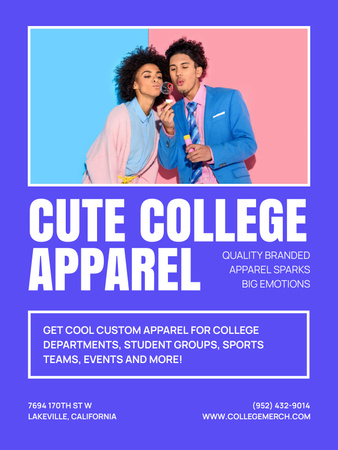 Cute College Apparel and Merchandise Offer Poster US Design Template