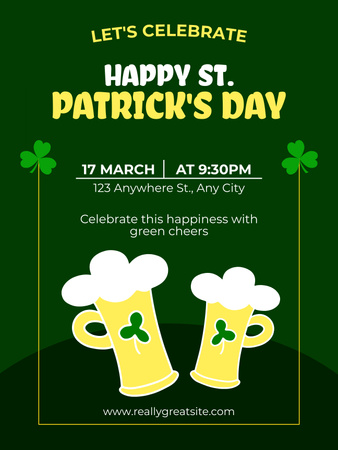 St. Patrick's Day Party with Beer Mugs Poster US Design Template