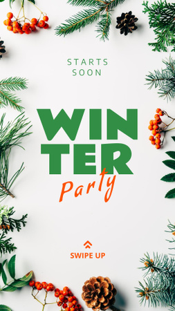 Winter Party with Fir Twigs and Cones Instagram Story Design Template