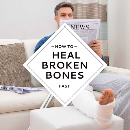 Homem com a perna quebrada lendo jornal Instagram AD Modelo de Design
