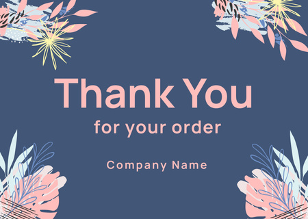Thank You for Your Order with Flowers on Blue Card Design Template