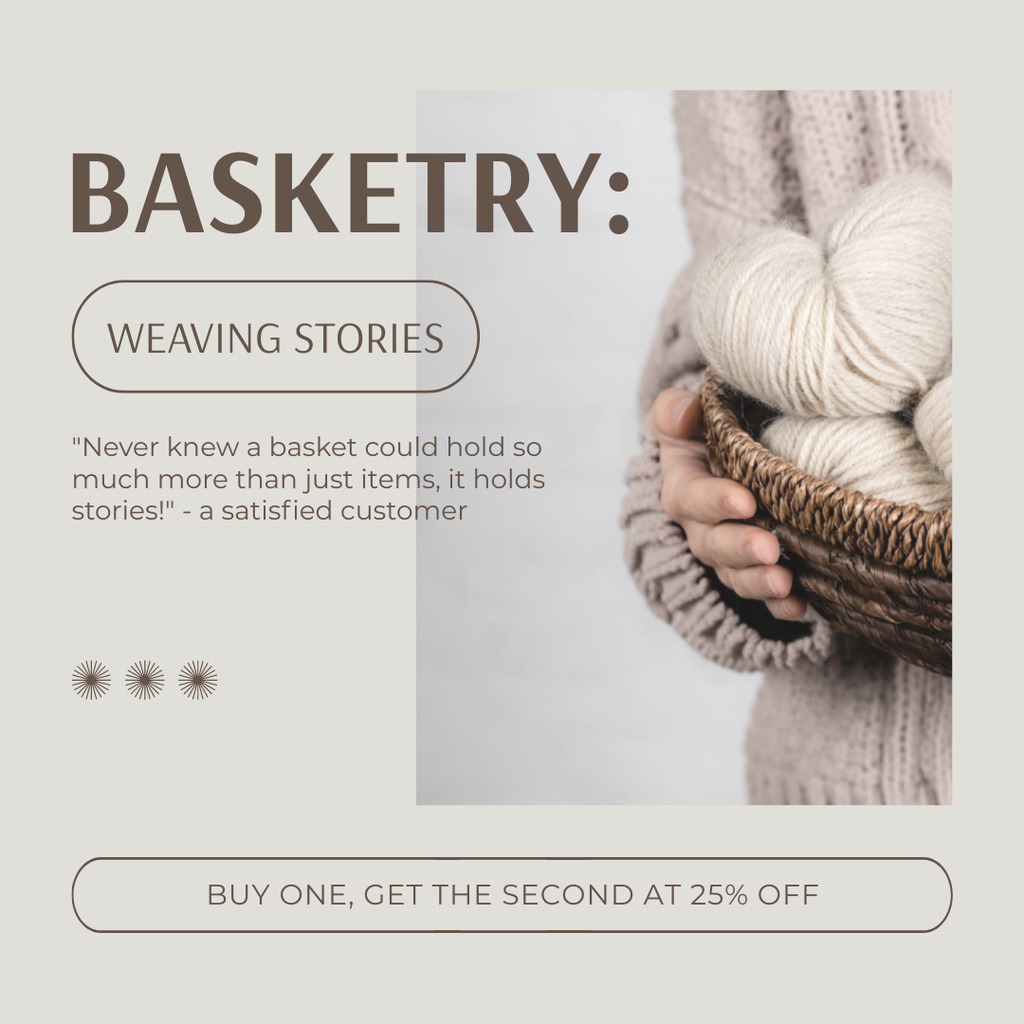 Offer Discounts on Basket of Yarn for Knitting Instagram AD Design Template