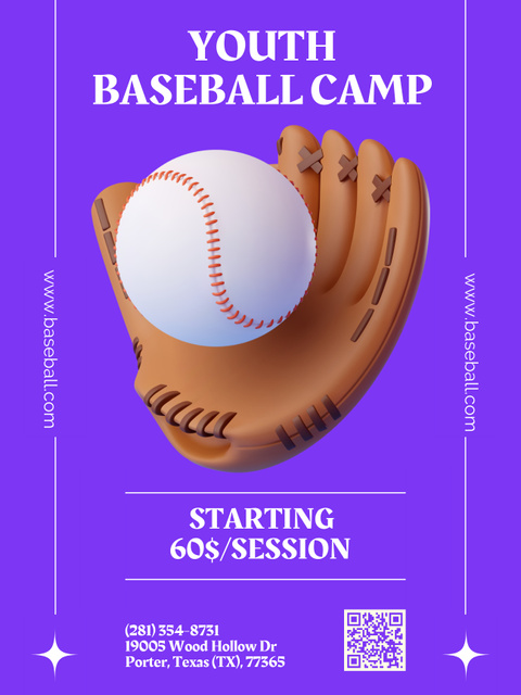 Youth Baseball Sport Camp Ad Poster US Design Template