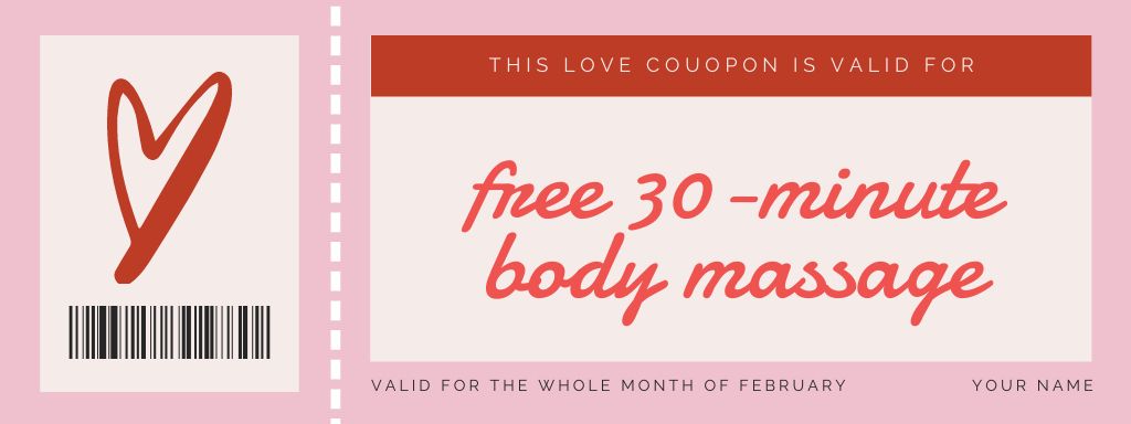 Gift Voucher for a Free Body Massage for Valentine's Day Coupon Šablona návrhu