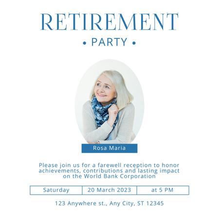 Retirement Party Celebration Announcement Instagram Modelo de Design