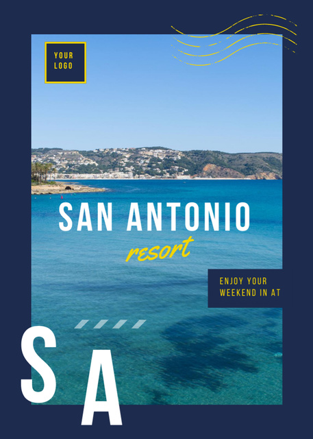 Seacoast Resort And Water View in Blue Frame Postcard 5x7in Vertical Tasarım Şablonu