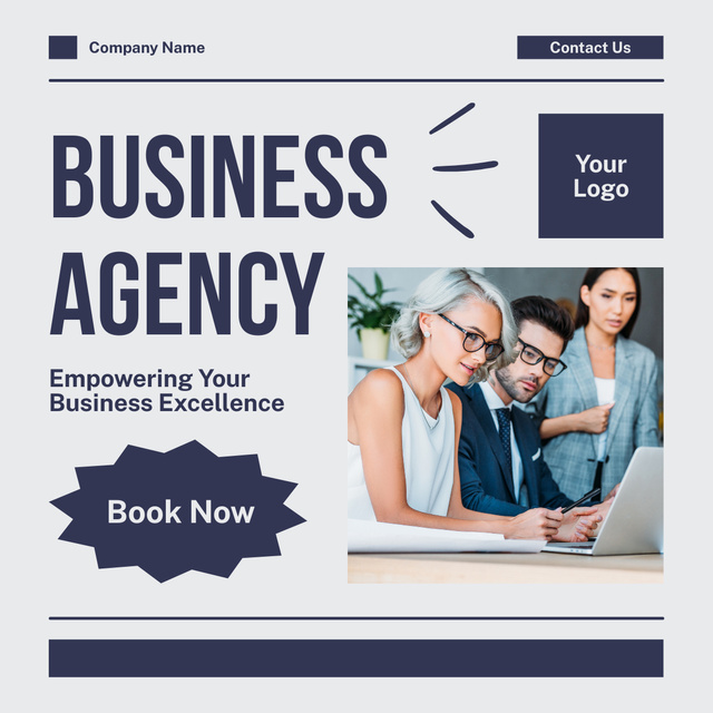 Services Ad with People working in Business Agency LinkedIn post Πρότυπο σχεδίασης