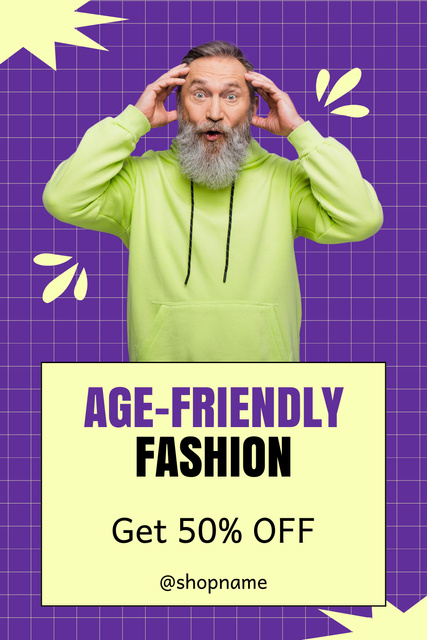 Ontwerpsjabloon van Pinterest van Age-friendly Fashion Sale Offer In Purple