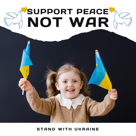 A Child With Flags In Support Of Ukraine Instagram Design Template