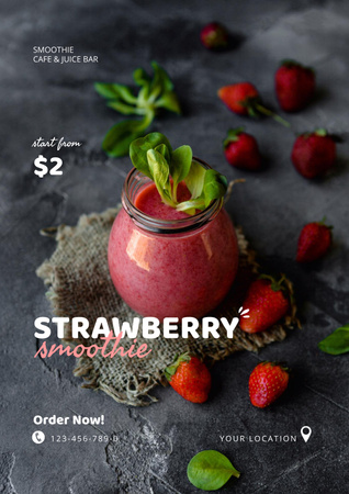 Promotion New Strawberry Smoothie Poster Design Template