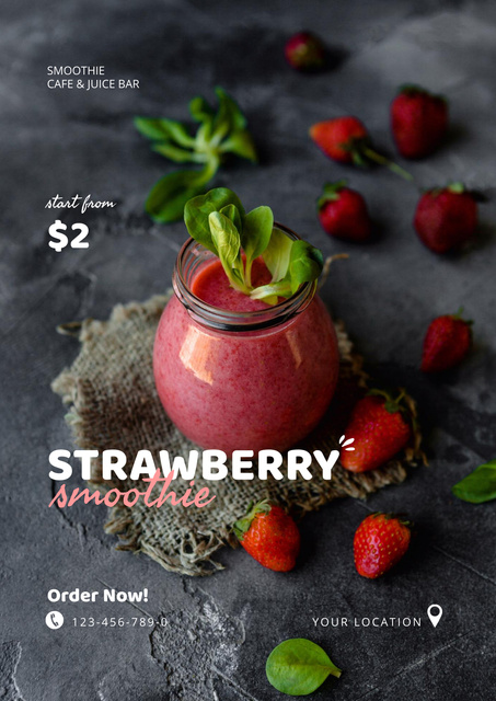 Promotion New Strawberry Smoothie Posterデザインテンプレート