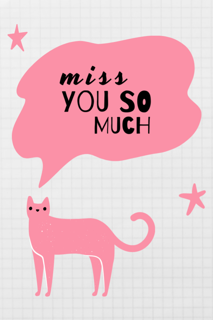 Miss You so Much Quote with Pink Cat And Stars Postcard 4x6in Vertical tervezősablon