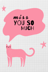 Miss You so Much Quote with Pink Cat And Stars