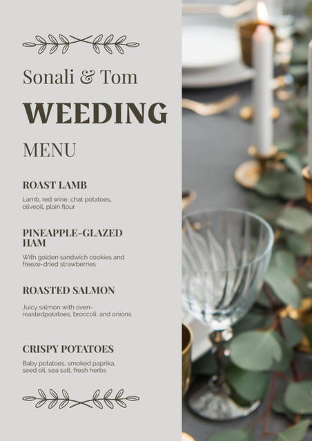 Plantilla de diseño de Green Wedding Dishes List with Served Table Menu 