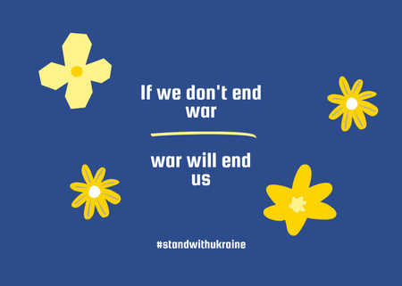 Motivational Quote Against War with Flowers on Blue Flyer 5x7in Horizontal – шаблон для дизайну