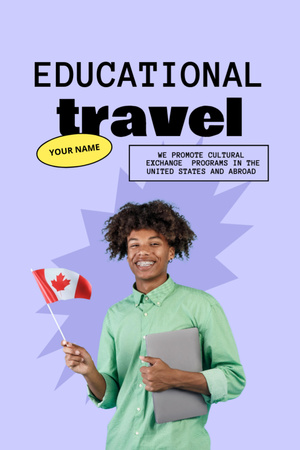 Educational Tours Ad with African American Student on Blue Flyer 4x6in – шаблон для дизайна