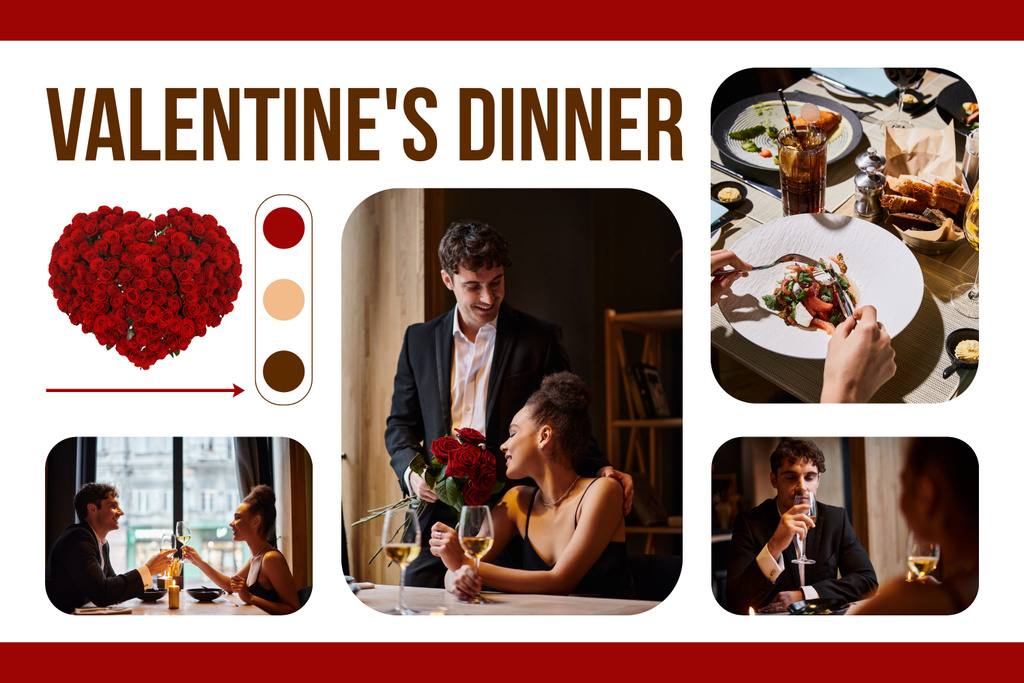 Valentine's Day Dinner With Champagne Mood Boardデザインテンプレート