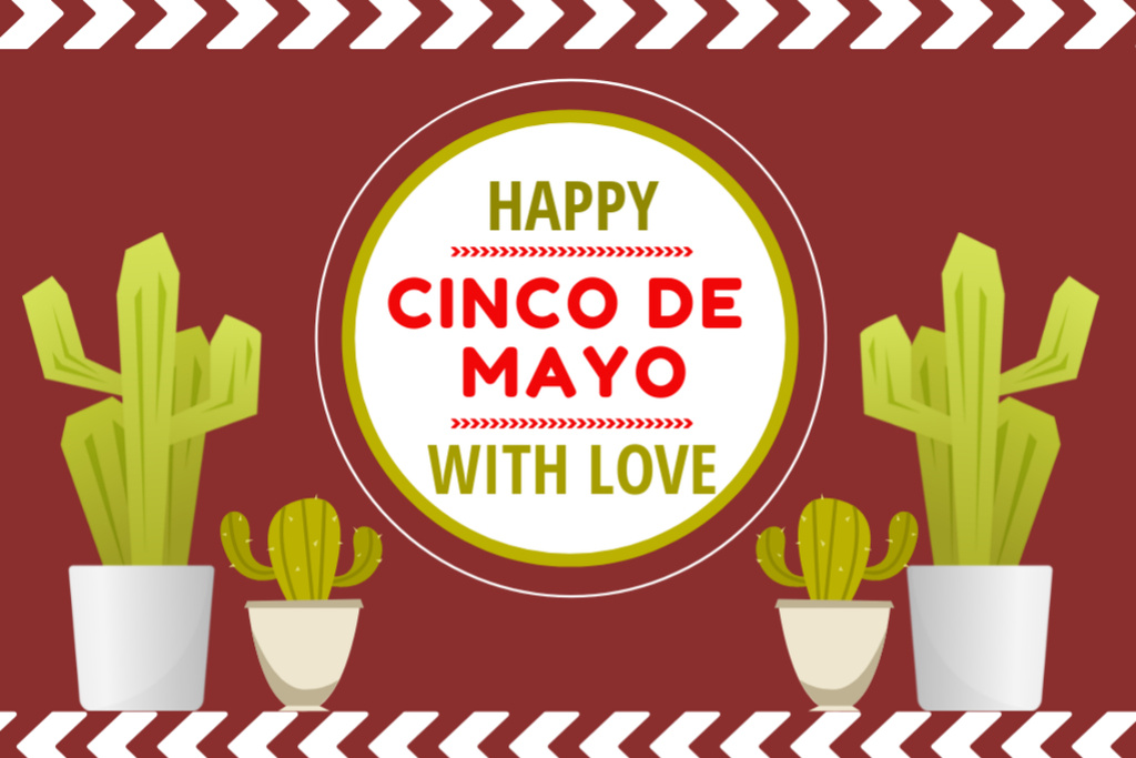 Ontwerpsjabloon van Postcard 4x6in van Awesome Cinco De Mayo Greeting With Cacti In Red