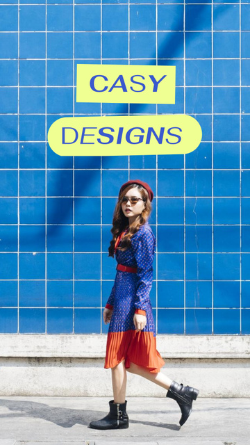 Young Woman in Stylish Fashion Look Instagram Story Πρότυπο σχεδίασης