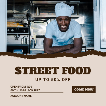 Street Food Discount Offer with Friendly Cook Instagram Design Template