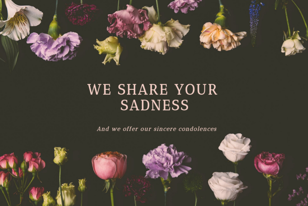 Sympathy Words With Fresh Flowers Frame Postcard 4x6in Tasarım Şablonu
