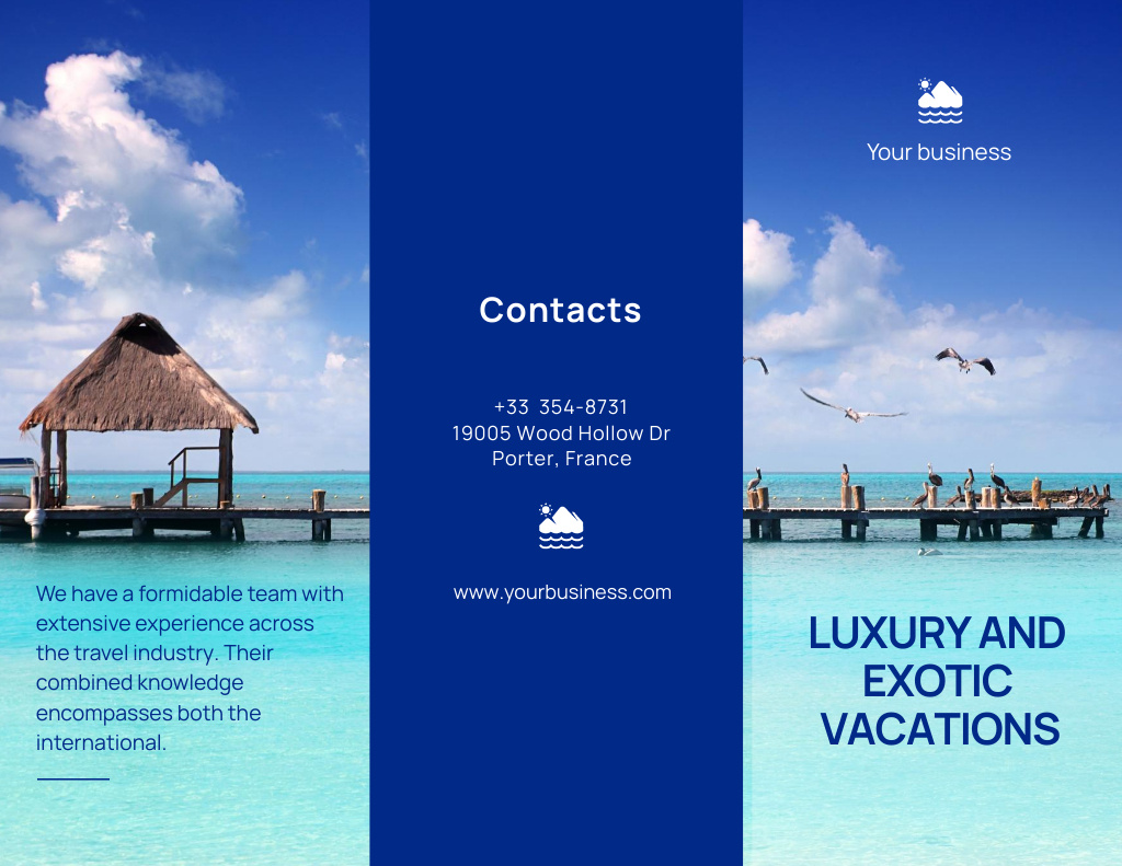 Luxury and Exotic Vacations Offer Brochure 8.5x11in Šablona návrhu