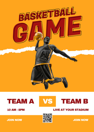Basketball Match Announcement Yellow Flayer Design Template