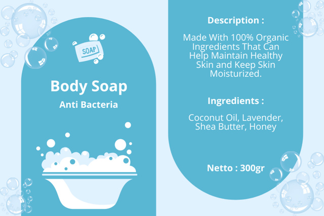 Designvorlage Antibacterial Body Soap Offer With Description für Label