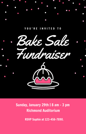 Bake Sale Fundraiser With Cupcake In Black Invitation 5.5x8.5in Design Template