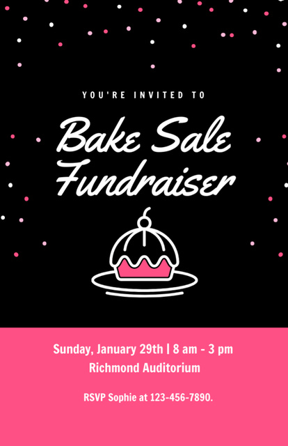 Template di design Awesome Bake Sale Fundraiser With Cupcake In Black Invitation 5.5x8.5in