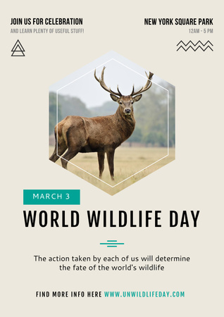 Maailman villieläinten päivä peuran kanssa Poster Design Template