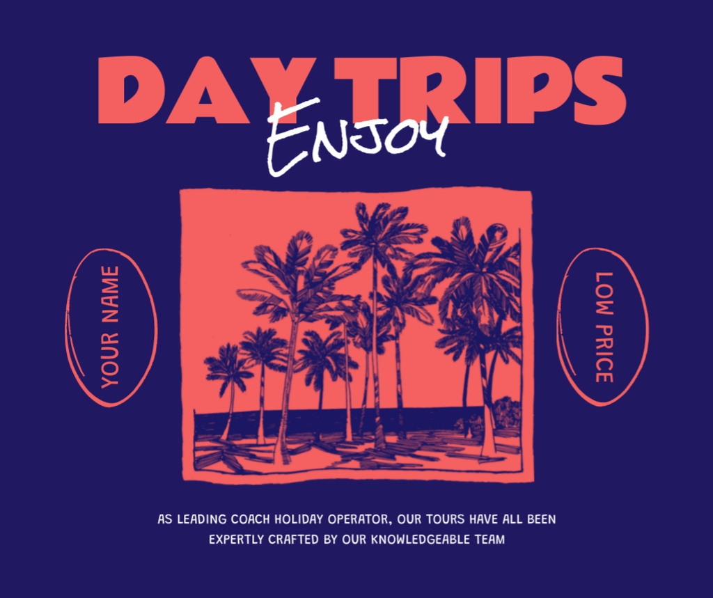 Designvorlage Travel Tour Offer with Pink Palm Trees Illustration für Facebook