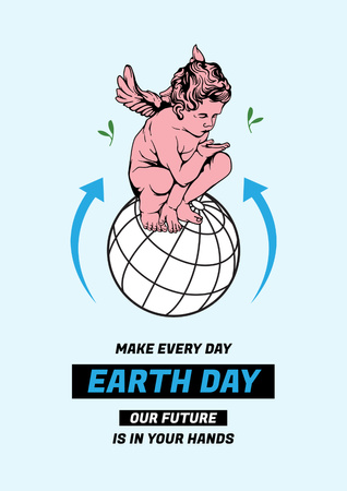 Anúncio do Dia Mundial da Terra com Anjo no Planeta Poster A3 Modelo de Design