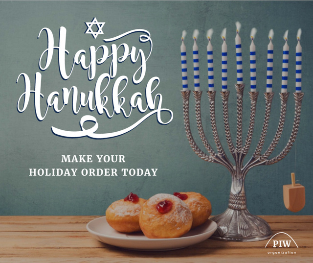 Happy Hanukkah Greeting with Menorah Facebook tervezősablon