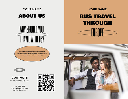 Bus Travel Tours Offer with Beautiful Couple Brochure 8.5x11in Bi-fold tervezősablon