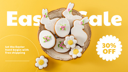 Nyuszi és tojásos húsvéti sütemény eladó FB event cover tervezősablon