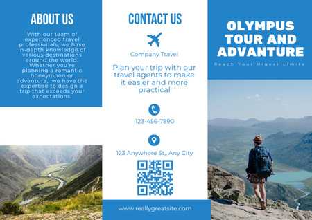Designvorlage Reisebüro-Serviceangebot mit Blick auf die Berglandschaft für Brochure