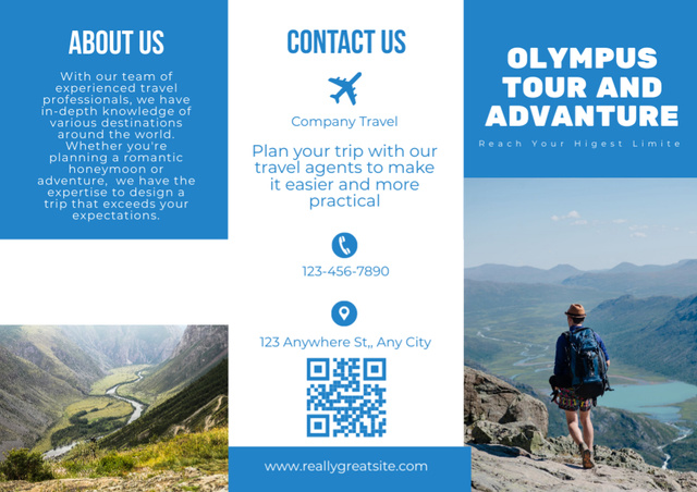 Travel Agency Service Offer with Mountain Landscape View Brochure Tasarım Şablonu