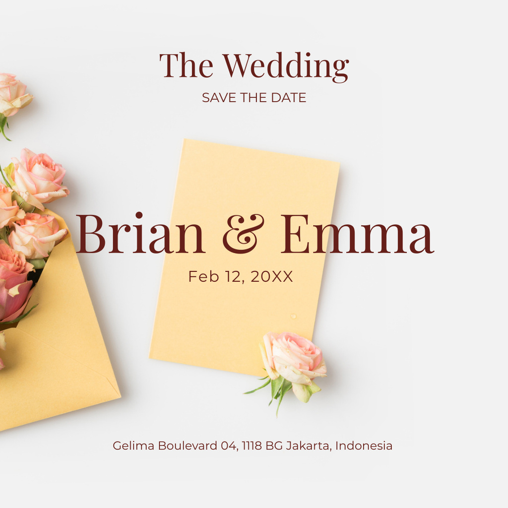 Wedding Invitation with Flowers and Letter Instagram Tasarım Şablonu