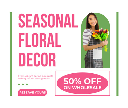 Designvorlage Riesige Preissenkung auf saisonale Blumendekorationen für Facebook