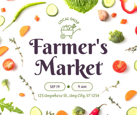 Local Farmers Market with Fresh Vegetables on White Facebook Design Template