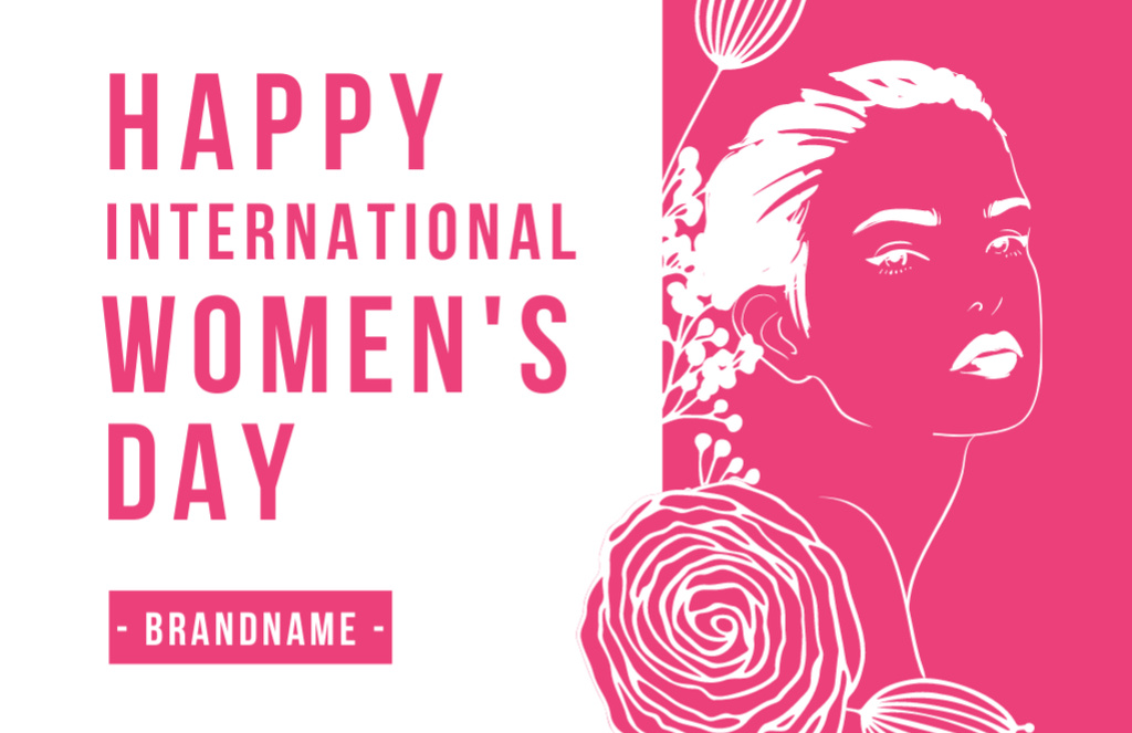 Women's Day Greeting with Sketch of Woman Thank You Card 5.5x8.5in – шаблон для дизайну