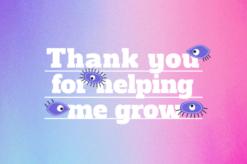 Cute Thankful Phrase With Strange Eyes In Gradient Postcard 4x6in Design Template
